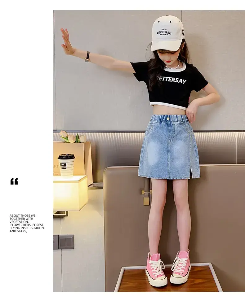 Girls Denim Skirt Medium Large Western Style — feature 15