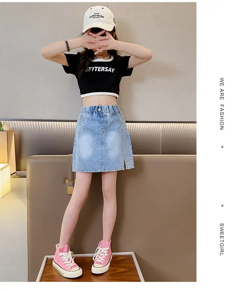 Girls Denim Skirt Medium Large Western Style — feature 16
