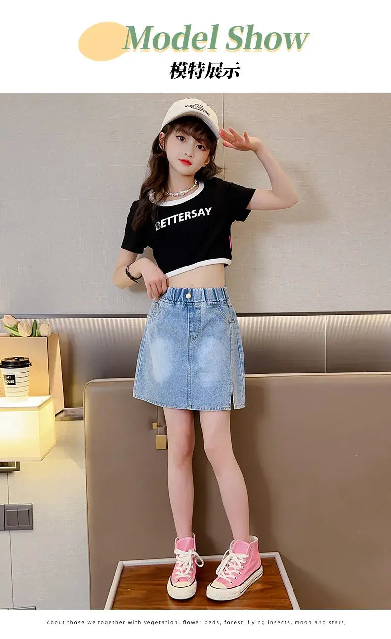 Girls Denim Skirt Medium Large Western Style — feature 9
