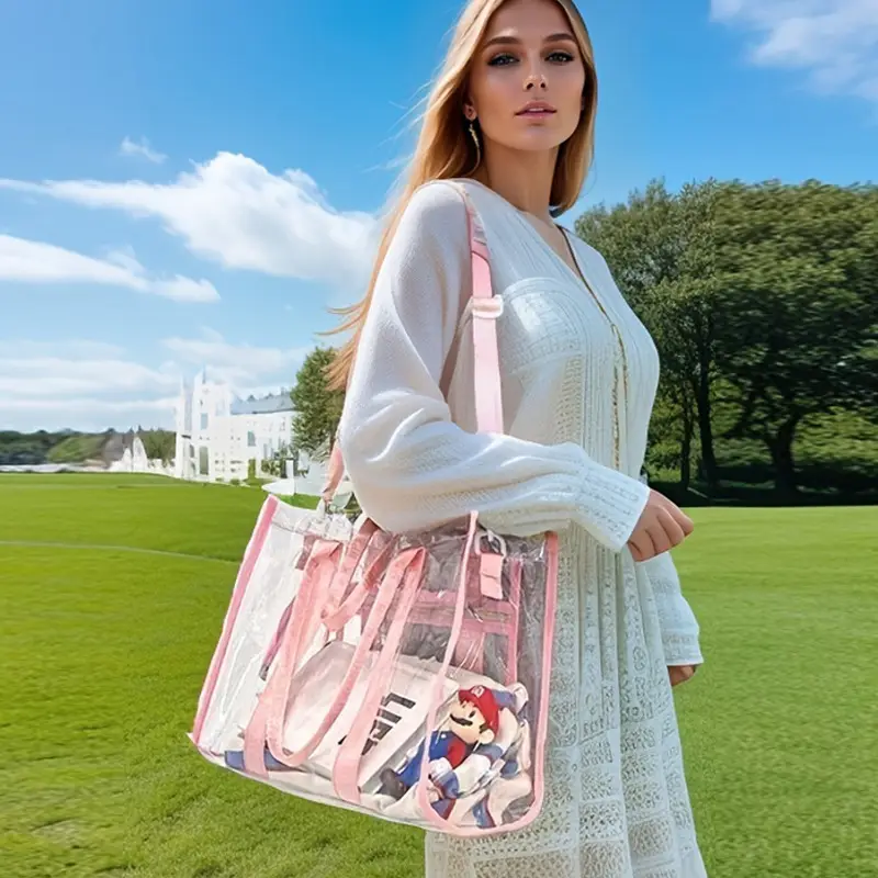 Pvc Transparent Women's Shoulder Messenger Bag Pink - Image 5