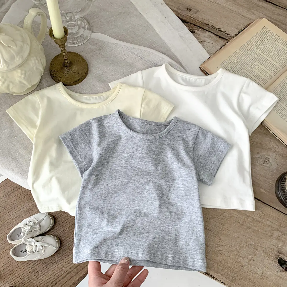 Children's White Short Sleeve T-Shirt Round Neck - Image 3