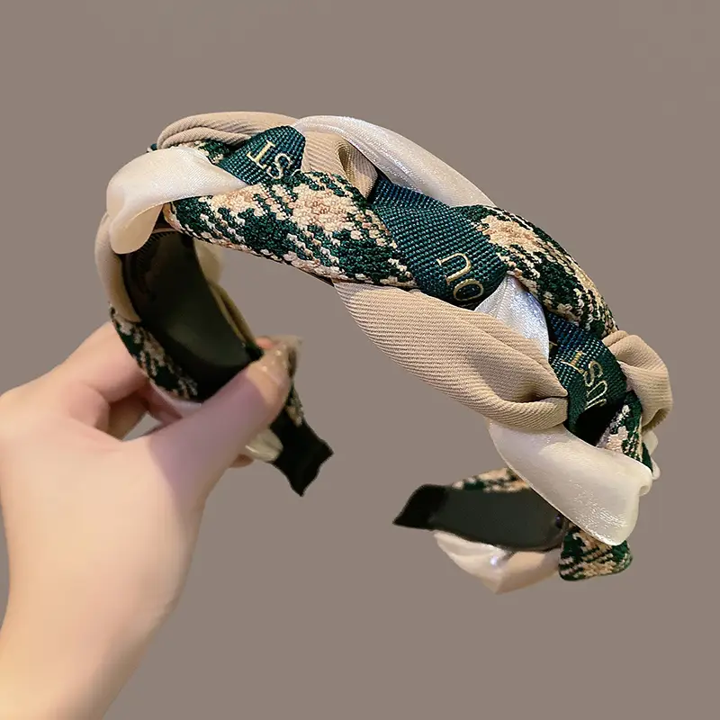 Velvet Houndstooth Hairband for Women Brown - Image 15