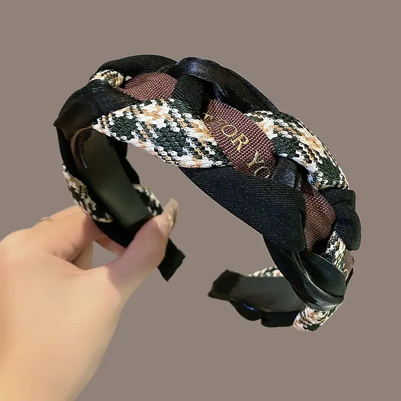 Velvet Houndstooth Hairband for Women Brown - Image 16