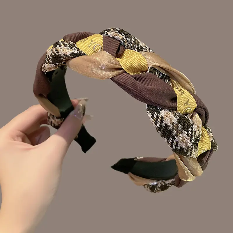 Velvet Houndstooth Hairband for Women Brown - Image 17