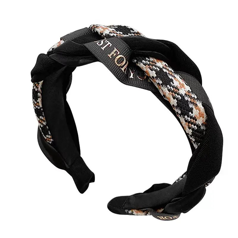 Velvet Houndstooth Hairband for Women Brown - Image 18