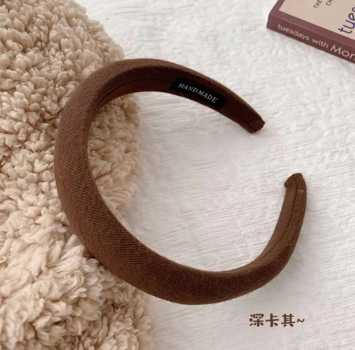 Velvet Houndstooth Hairband for Women Brown - Image 12
