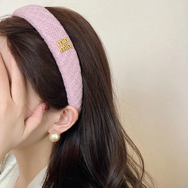Velvet Houndstooth Hairband for Women Brown - Image 6