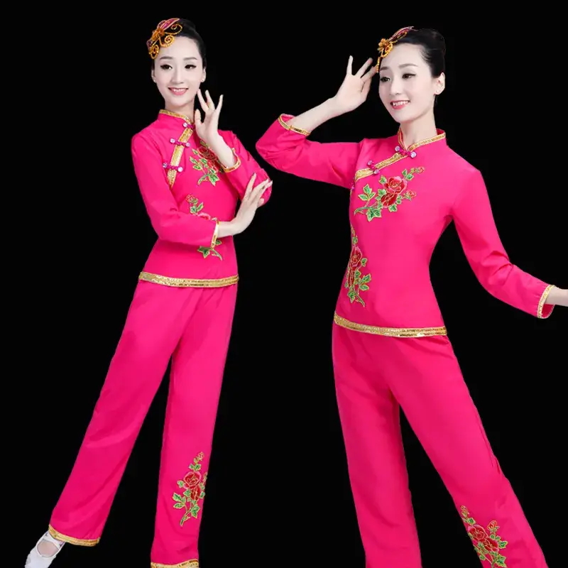 Green Square Dance Costumes 2023 Set Fan Waist Drum - Image 3