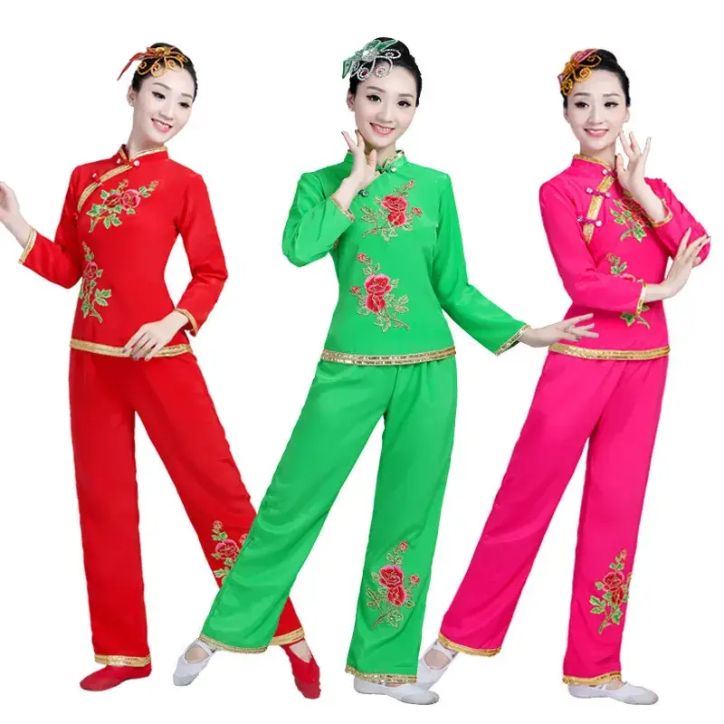 Green Square Dance Costumes 2023 Set Fan Waist Drum - Image 5