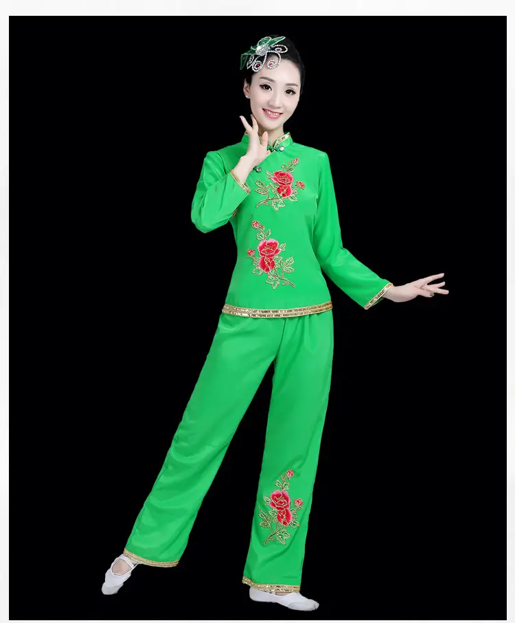 Green Square Dance Costumes 2023 Set Fan Waist Drum — feature 18