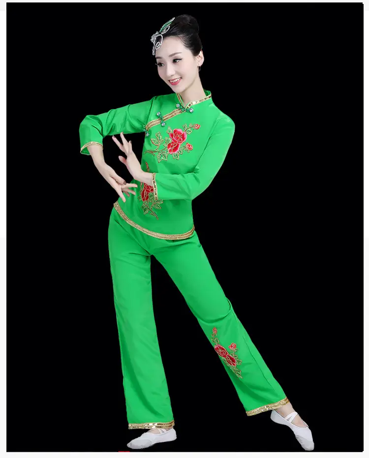Green Square Dance Costumes 2023 Set Fan Waist Drum — feature 20