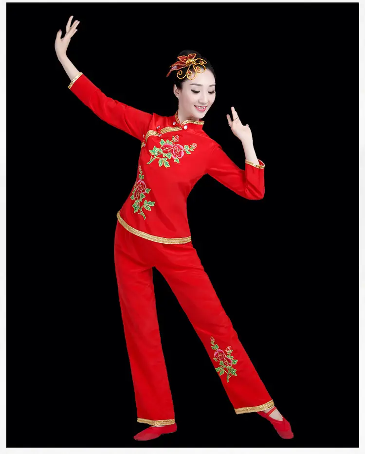 Green Square Dance Costumes 2023 Set Fan Waist Drum — feature 9