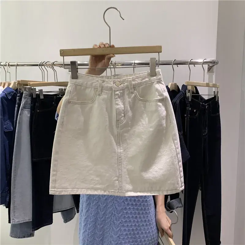Women Denim High Waist Slimming Skirt Light Blue 2023 - Image 3