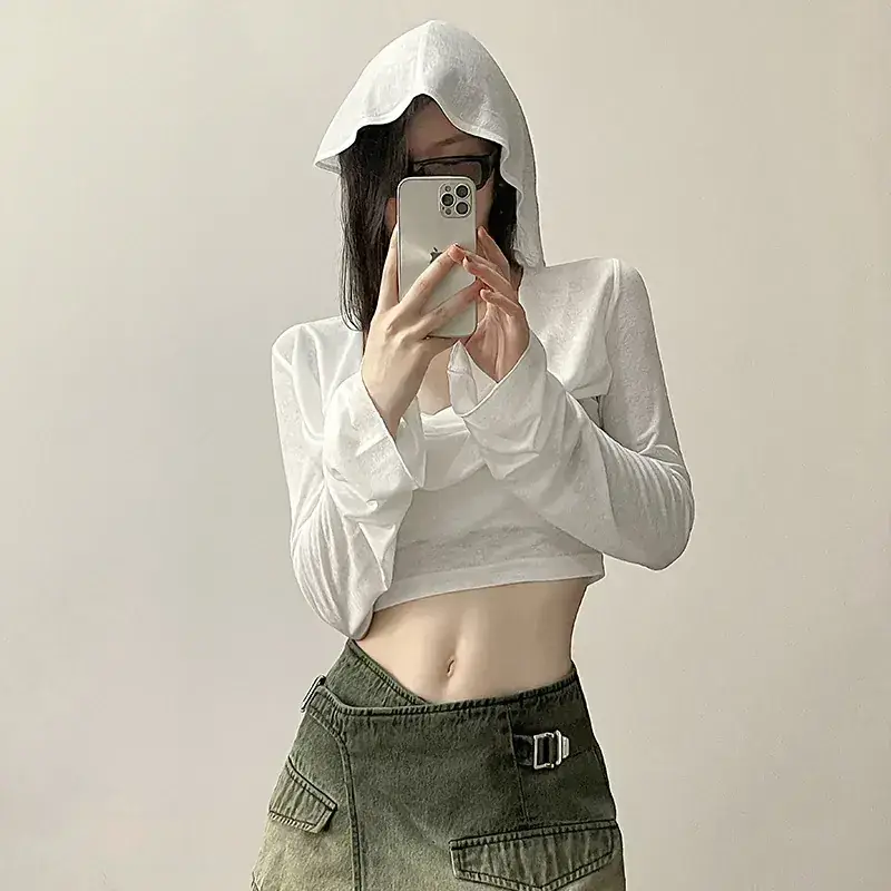 2023 Women's White Hooded Long Sleeve Sun Protection Top - Image 2
