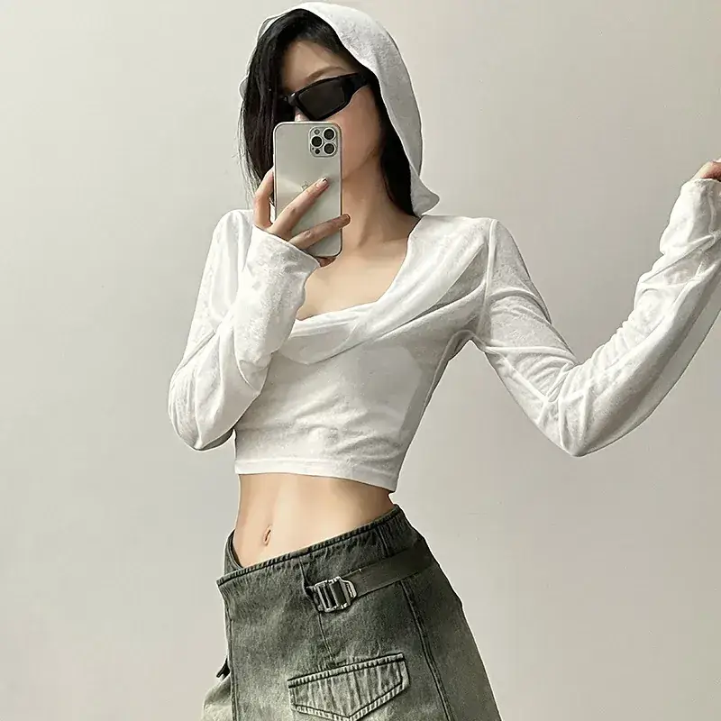 2023 Women's White Hooded Long Sleeve Sun Protection Top - Image 4