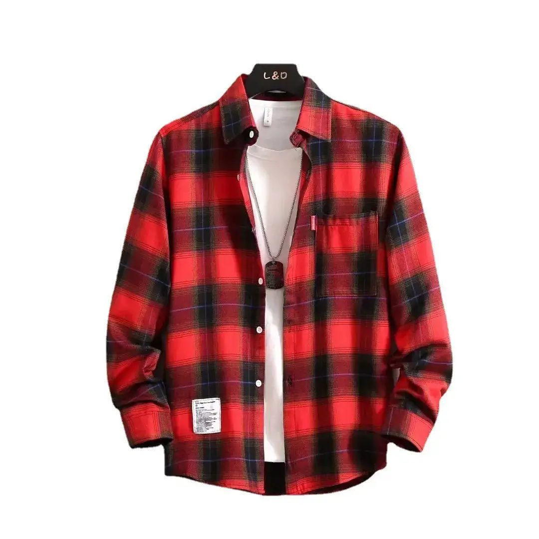 Men Red Plaid Button Shirt Yellow Black Blue