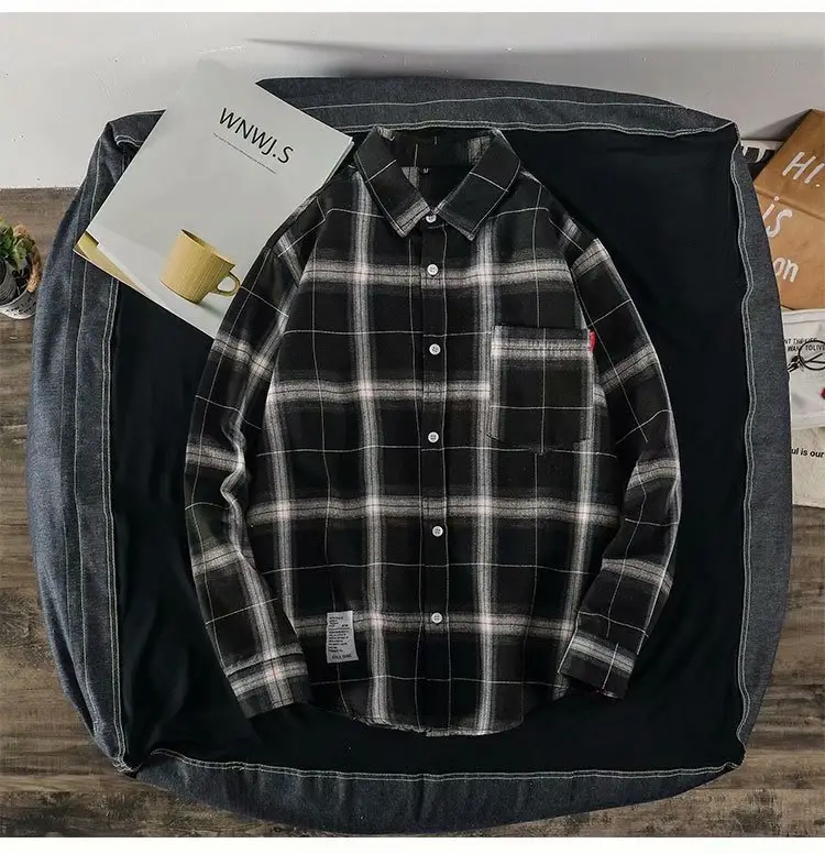 Men Red Plaid Button Shirt Yellow Black Blue — feature 5