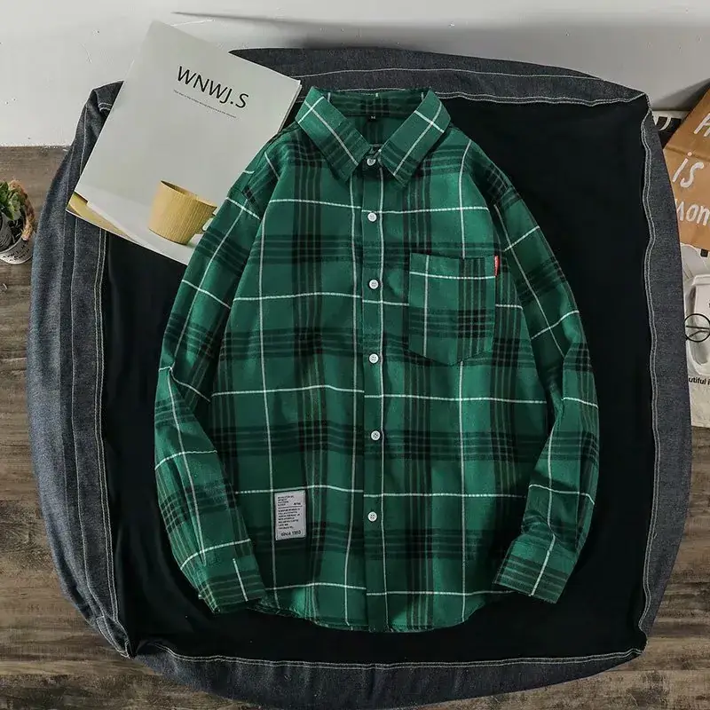 Men Red Plaid Button Shirt Yellow Black Blue