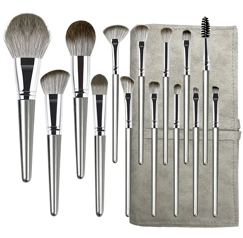 14 Pcs Makeup Brush Holder Set Green Leather - Image 2