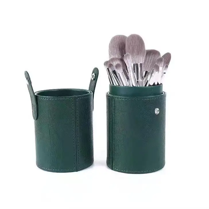 14 Pcs Makeup Brush Holder Set Green Leather - Image 3