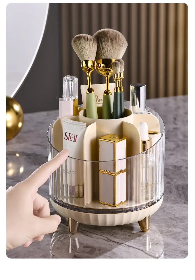 360 Degree Makeup Brush Storage Holder with Lipstick & Pencil Compartment — feature 9