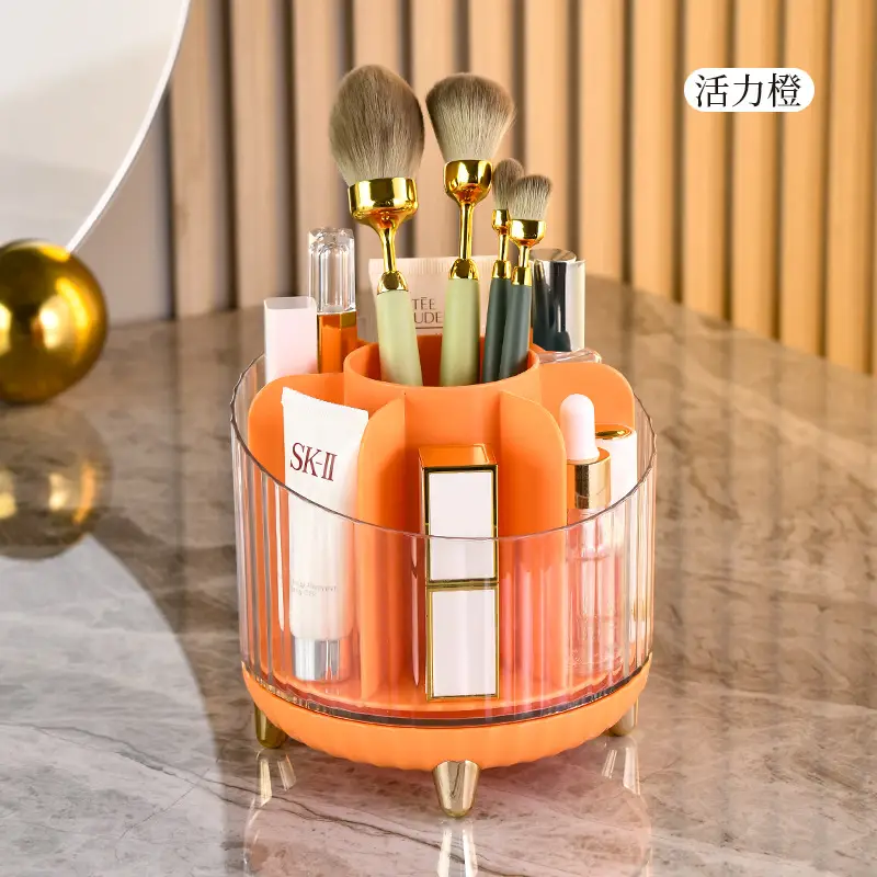 360 Degree Makeup Brush Storage Holder with Lipstick & Pencil Compartment