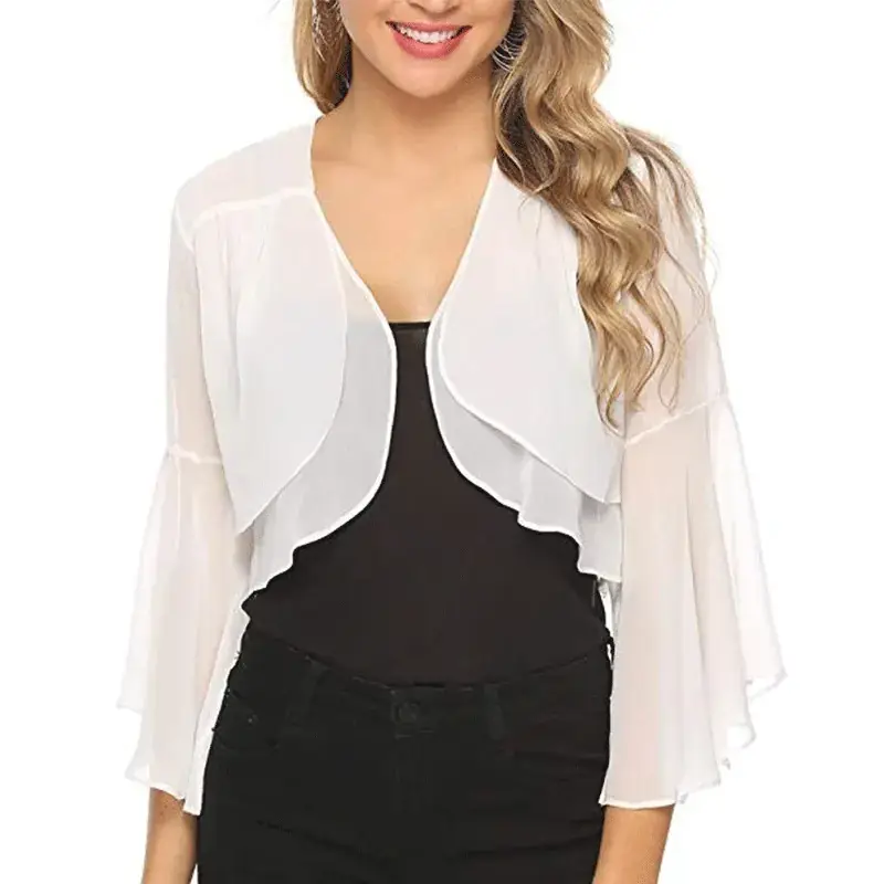 Blue Ruffled Cardigan with Ruffled Sleeves for Women - Image 7