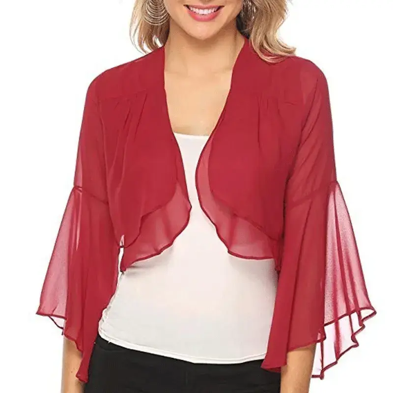 Blue Ruffled Cardigan with Ruffled Sleeves for Women - Image 9
