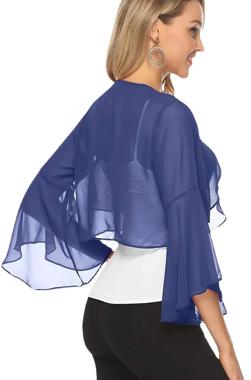Blue Ruffled Cardigan with Ruffled Sleeves for Women - Image 10
