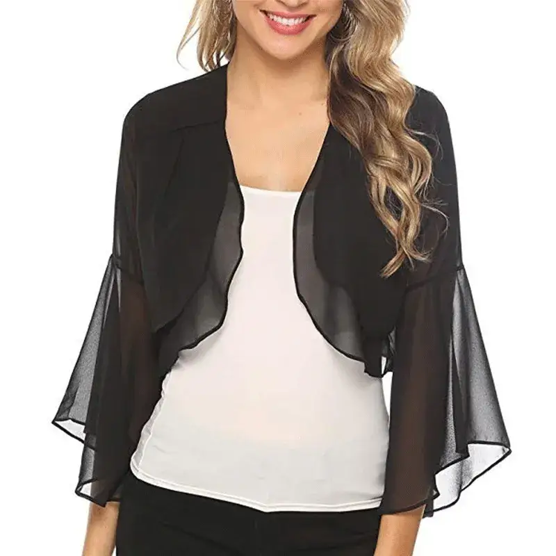 Blue Ruffled Cardigan with Ruffled Sleeves for Women - Image 3