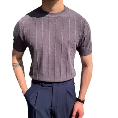 Men Knitted Straight Sleeve Pullover Summer Wear Beige