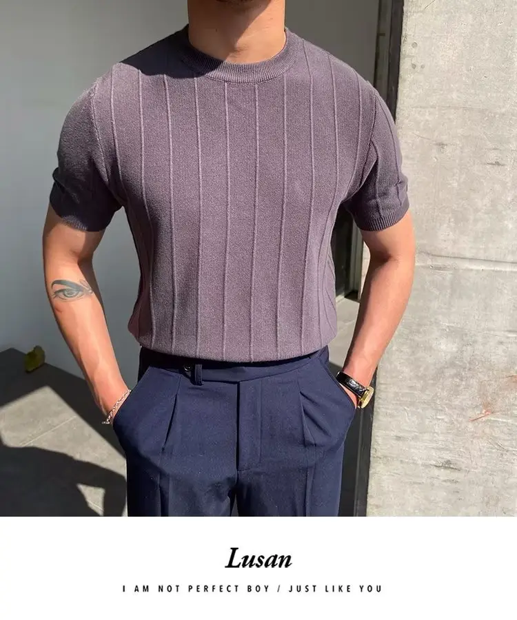 Men Knitted Straight Sleeve Pullover Summer Wear Beige — feature 4