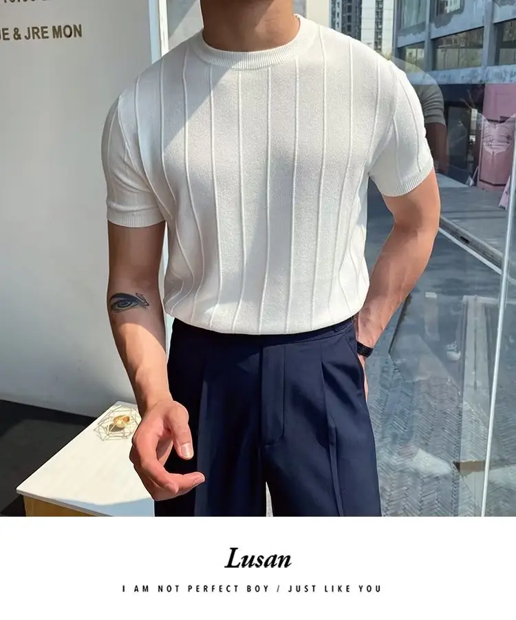 Men Knitted Straight Sleeve Pullover Summer Wear Beige — feature 8