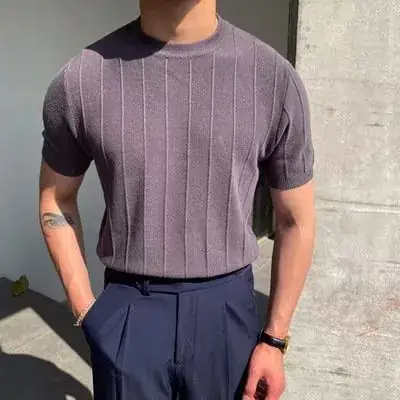 Men Knitted Straight Sleeve Pullover Summer Wear Beige