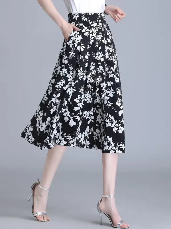 Women Floral Chiffon Skirt Mid Length 2023 - Image 4