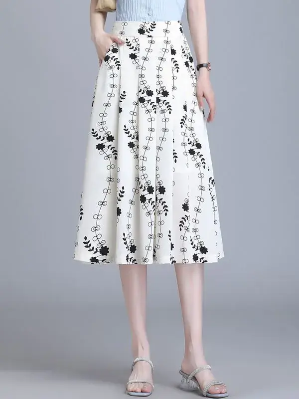 Women Floral Chiffon Skirt Mid Length 2023 - Image 6
