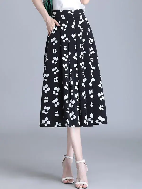 Women Floral Chiffon Skirt Mid Length 2023 - Image 7