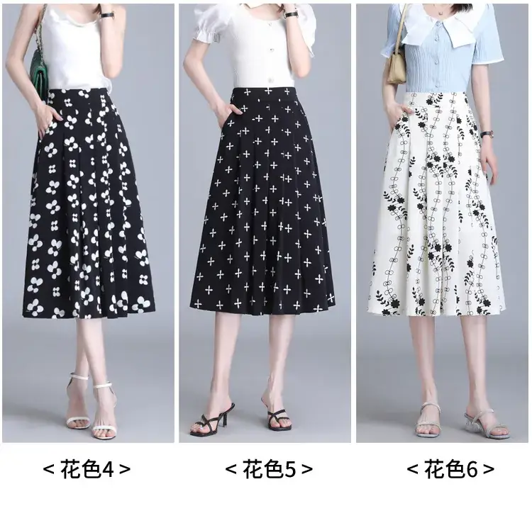 Women Floral Chiffon Skirt Mid Length 2023 — feature 11