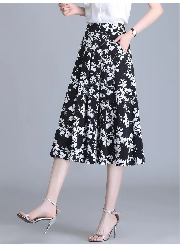 Women Floral Chiffon Skirt Mid Length 2023 — feature 15