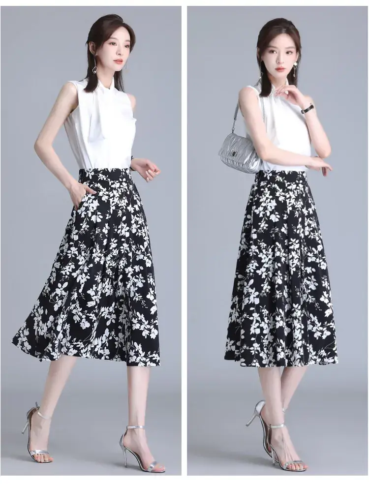 Women Floral Chiffon Skirt Mid Length 2023 — feature 16