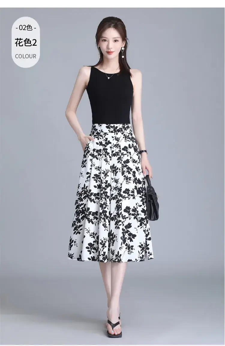 Women Floral Chiffon Skirt Mid Length 2023 — feature 17