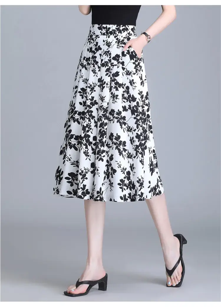 Women Floral Chiffon Skirt Mid Length 2023 — feature 18