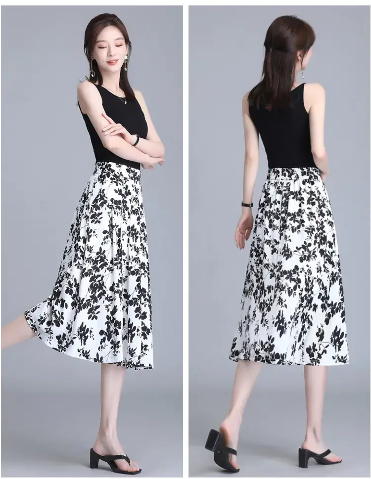 Women Floral Chiffon Skirt Mid Length 2023 — feature 19