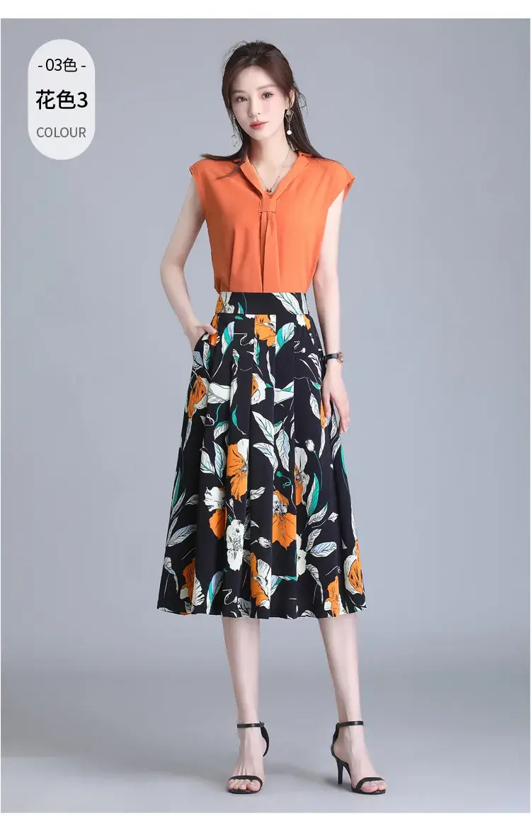 Women Floral Chiffon Skirt Mid Length 2023 — feature 20