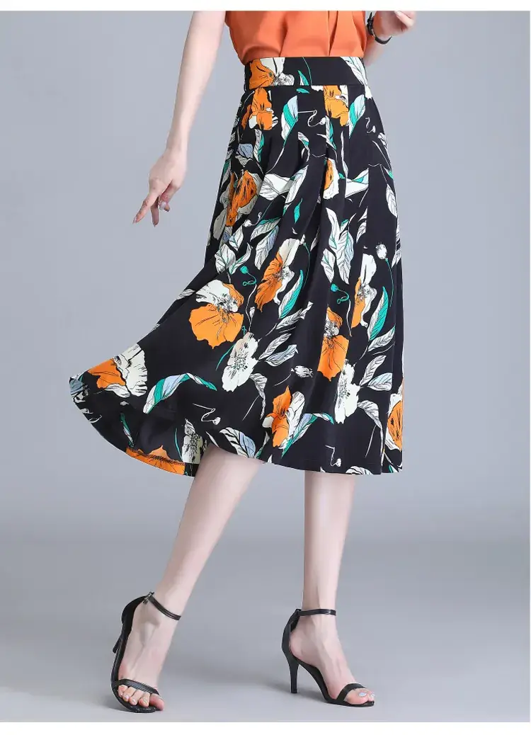 Women Floral Chiffon Skirt Mid Length 2023 — feature 21
