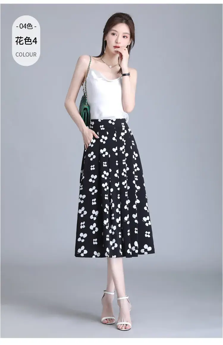 Women Floral Chiffon Skirt Mid Length 2023 — feature 23