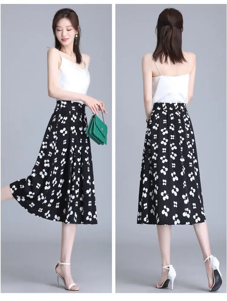 Women Floral Chiffon Skirt Mid Length 2023 — feature 25