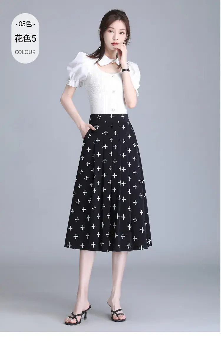 Women Floral Chiffon Skirt Mid Length 2023 — feature 26