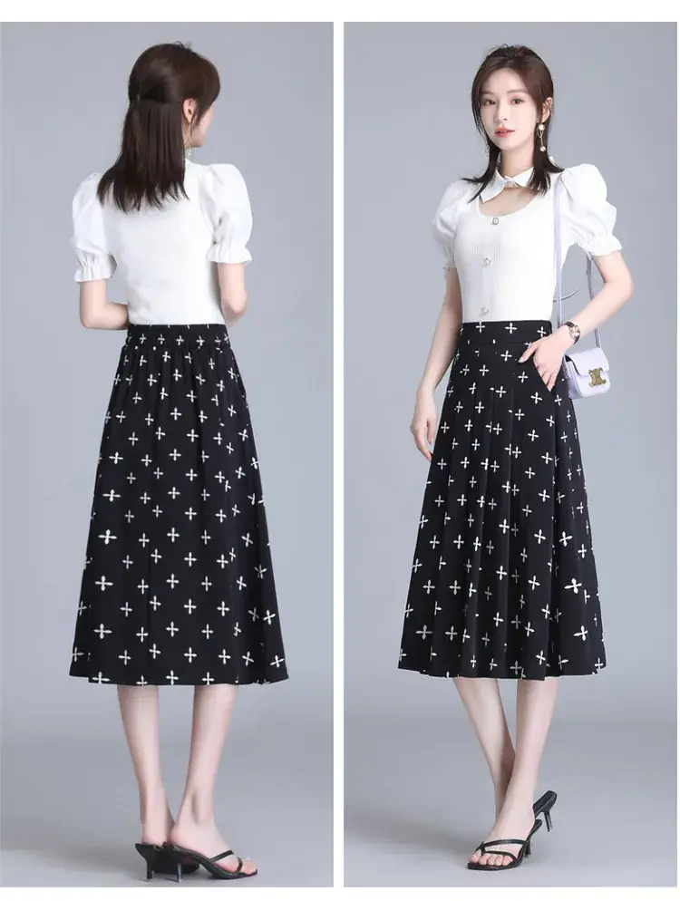 Women Floral Chiffon Skirt Mid Length 2023 — feature 28