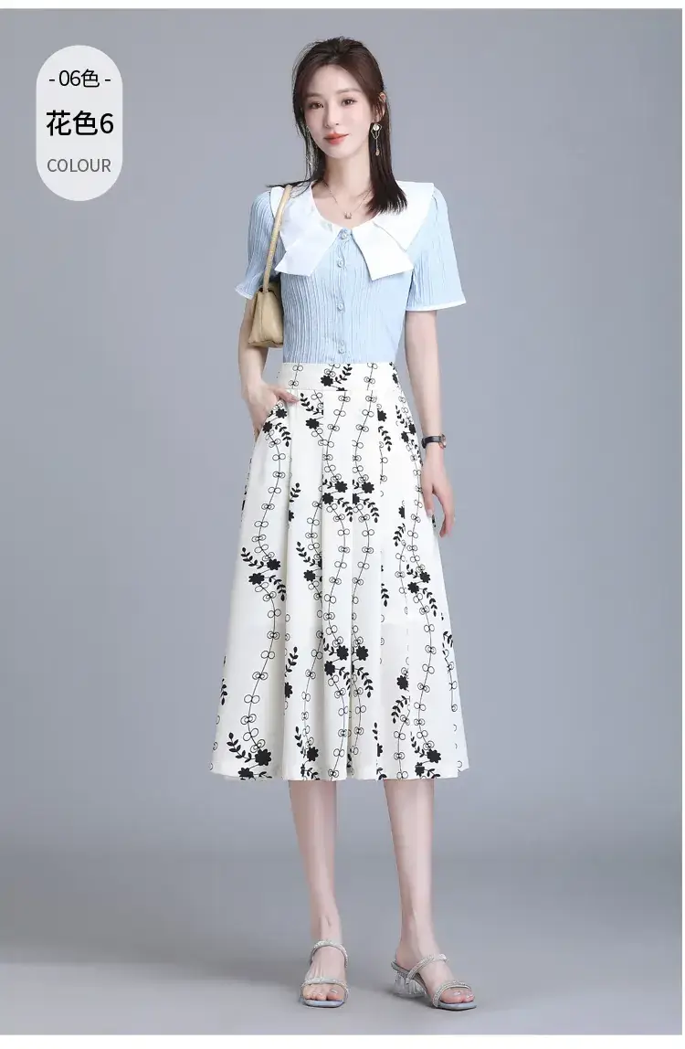 Women Floral Chiffon Skirt Mid Length 2023 — feature 29